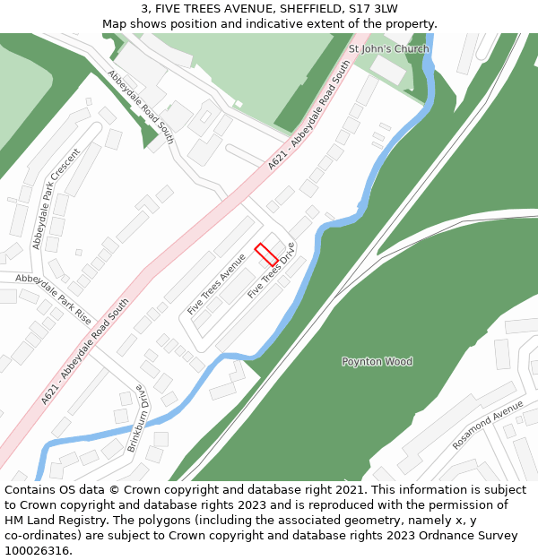 3, FIVE TREES AVENUE, SHEFFIELD, S17 3LW: Location map and indicative extent of plot
