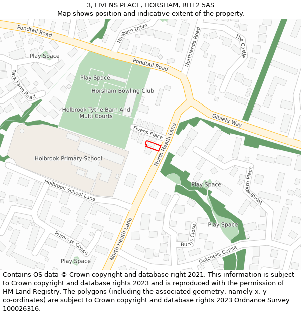 3, FIVENS PLACE, HORSHAM, RH12 5AS: Location map and indicative extent of plot