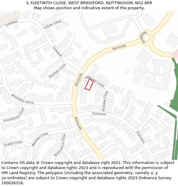 3, FLEETWITH CLOSE, WEST BRIDGFORD, NOTTINGHAM, NG2 6RR: Location map and indicative extent of plot