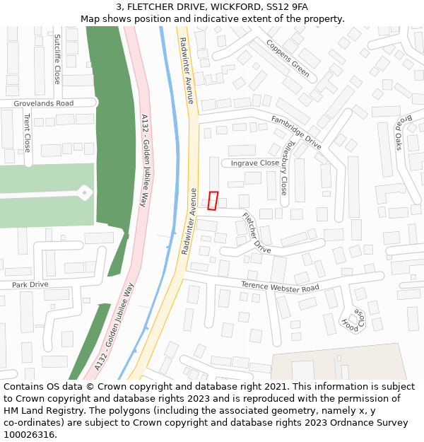 3, FLETCHER DRIVE, WICKFORD, SS12 9FA: Location map and indicative extent of plot