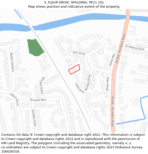 3, FLEUR DRIVE, SPALDING, PE11 1GL: Location map and indicative extent of plot