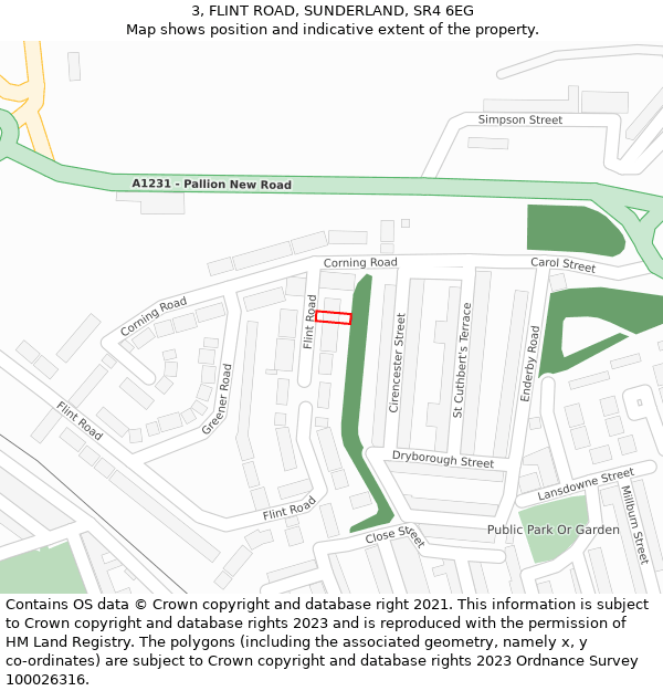 3, FLINT ROAD, SUNDERLAND, SR4 6EG: Location map and indicative extent of plot