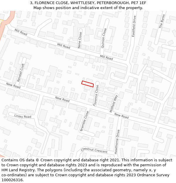 3, FLORENCE CLOSE, WHITTLESEY, PETERBOROUGH, PE7 1EF: Location map and indicative extent of plot