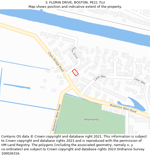 3, FLORIN DRIVE, BOSTON, PE21 7LU: Location map and indicative extent of plot