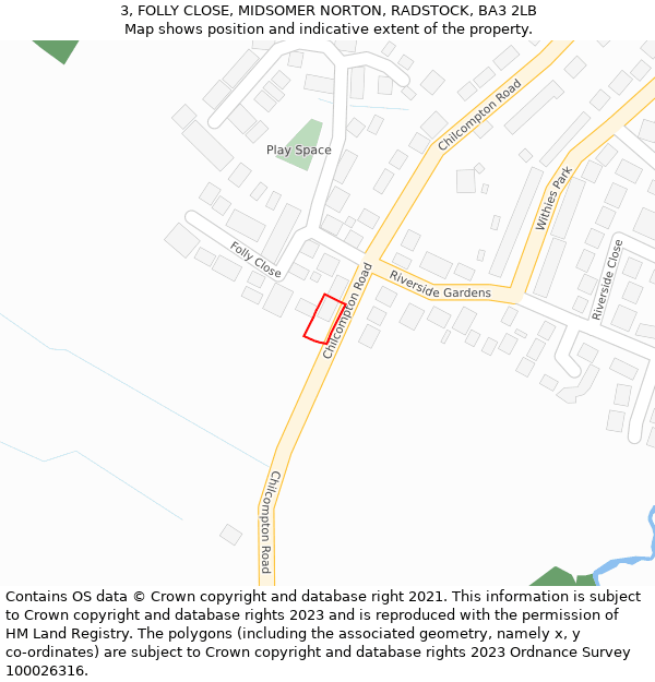 3, FOLLY CLOSE, MIDSOMER NORTON, RADSTOCK, BA3 2LB: Location map and indicative extent of plot