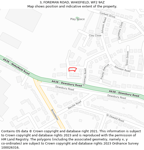 3, FOREMAN ROAD, WAKEFIELD, WF2 9AZ: Location map and indicative extent of plot