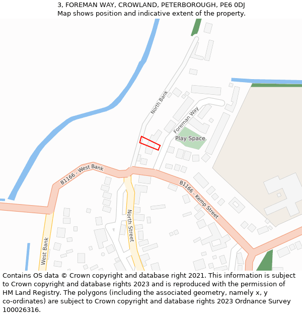 3, FOREMAN WAY, CROWLAND, PETERBOROUGH, PE6 0DJ: Location map and indicative extent of plot