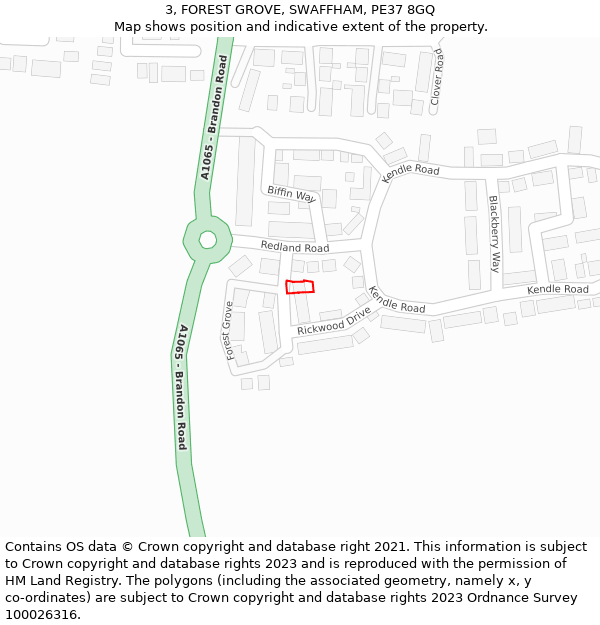 3, FOREST GROVE, SWAFFHAM, PE37 8GQ: Location map and indicative extent of plot