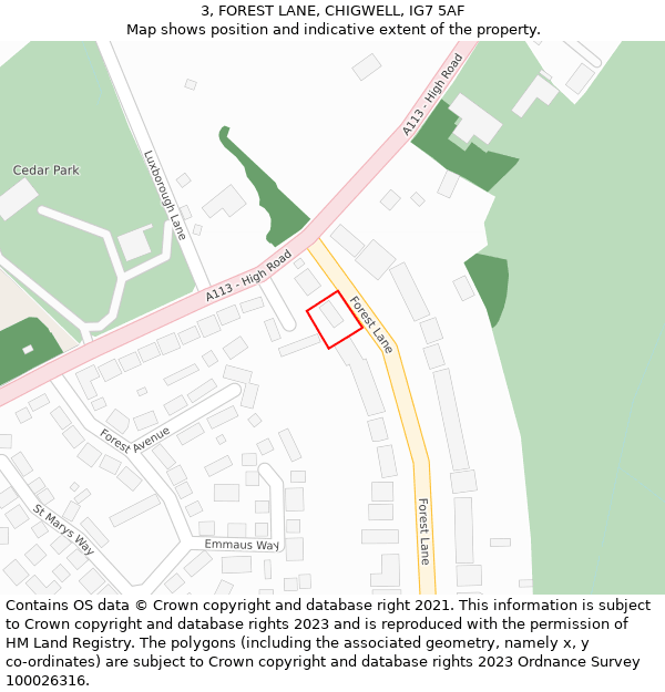 3, FOREST LANE, CHIGWELL, IG7 5AF: Location map and indicative extent of plot
