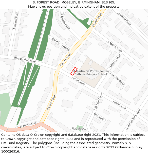 3, FOREST ROAD, MOSELEY, BIRMINGHAM, B13 9DL: Location map and indicative extent of plot