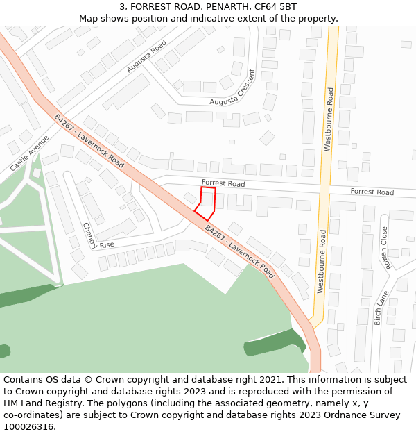 3, FORREST ROAD, PENARTH, CF64 5BT: Location map and indicative extent of plot