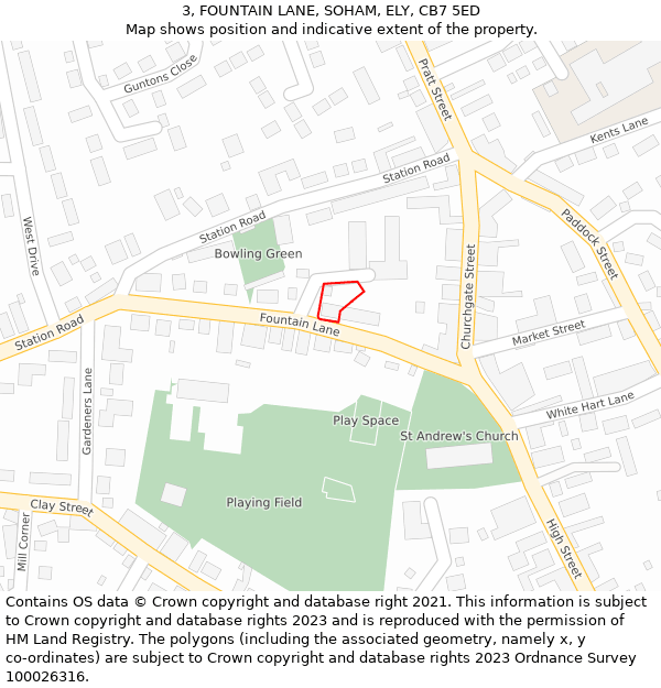 3, FOUNTAIN LANE, SOHAM, ELY, CB7 5ED: Location map and indicative extent of plot