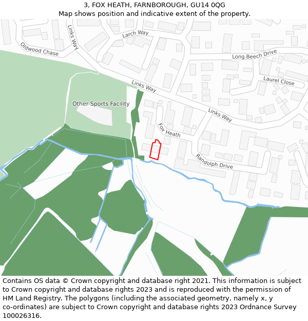 3, FOX HEATH, FARNBOROUGH, GU14 0QG: Location map and indicative extent of plot