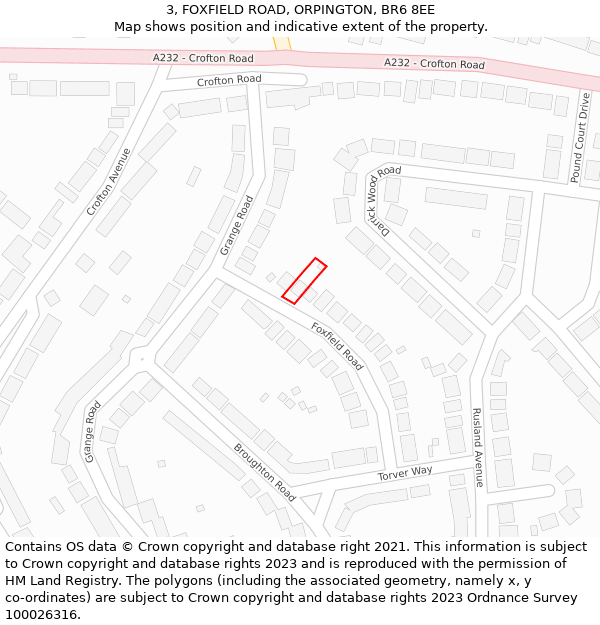 3, FOXFIELD ROAD, ORPINGTON, BR6 8EE: Location map and indicative extent of plot