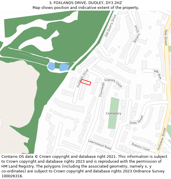 3, FOXLANDS DRIVE, DUDLEY, DY3 2HZ: Location map and indicative extent of plot