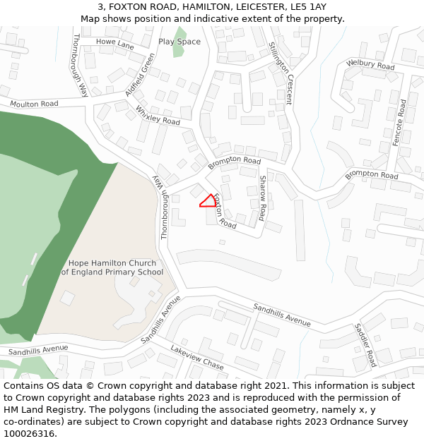 3, FOXTON ROAD, HAMILTON, LEICESTER, LE5 1AY: Location map and indicative extent of plot
