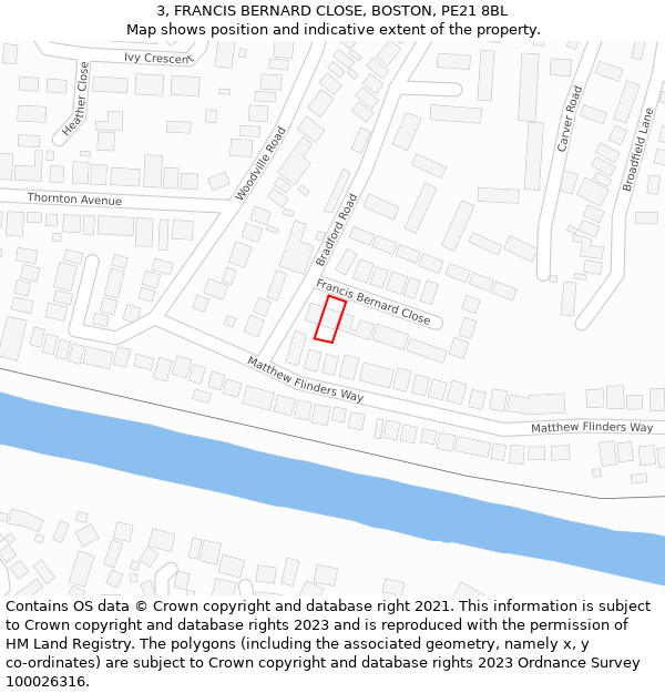 3, FRANCIS BERNARD CLOSE, BOSTON, PE21 8BL: Location map and indicative extent of plot