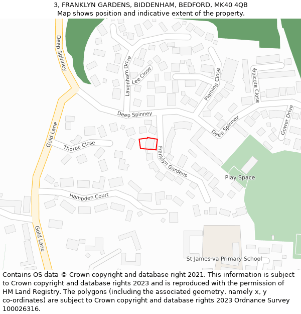 3, FRANKLYN GARDENS, BIDDENHAM, BEDFORD, MK40 4QB: Location map and indicative extent of plot