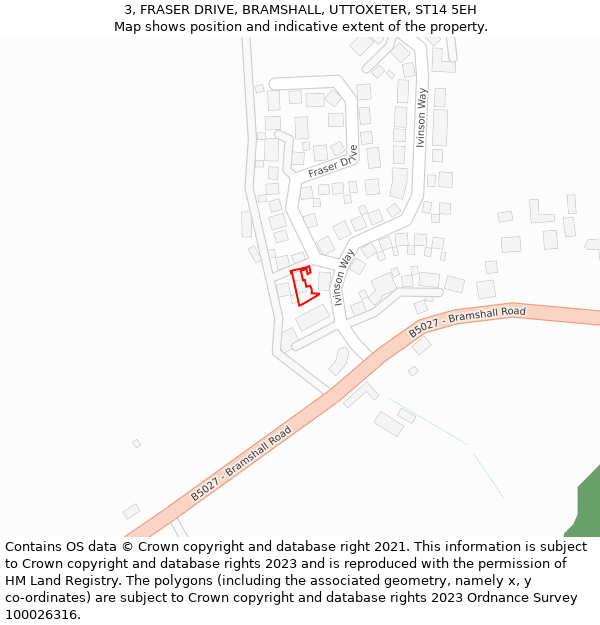 3, FRASER DRIVE, BRAMSHALL, UTTOXETER, ST14 5EH: Location map and indicative extent of plot