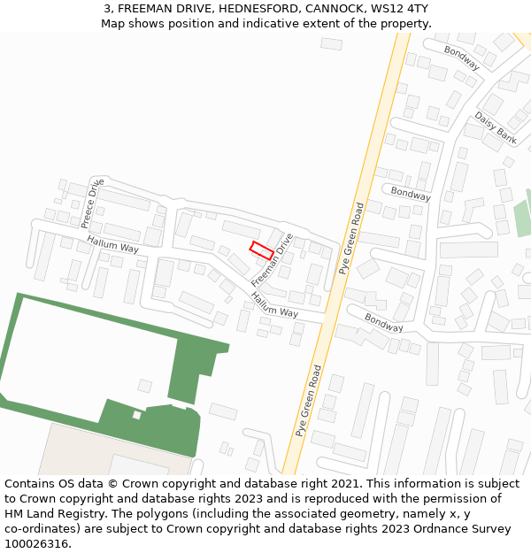 3, FREEMAN DRIVE, HEDNESFORD, CANNOCK, WS12 4TY: Location map and indicative extent of plot