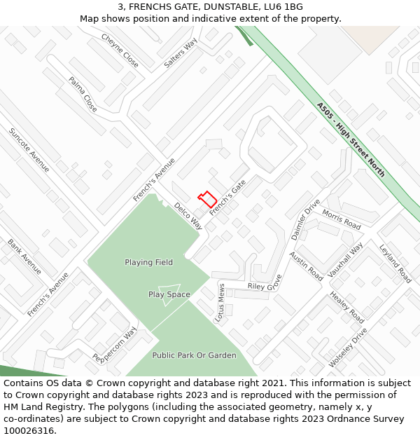 3, FRENCHS GATE, DUNSTABLE, LU6 1BG: Location map and indicative extent of plot