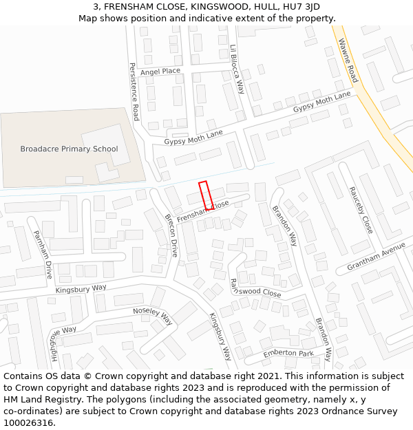 3, FRENSHAM CLOSE, KINGSWOOD, HULL, HU7 3JD: Location map and indicative extent of plot