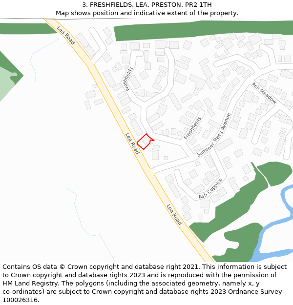 3, FRESHFIELDS, LEA, PRESTON, PR2 1TH: Location map and indicative extent of plot