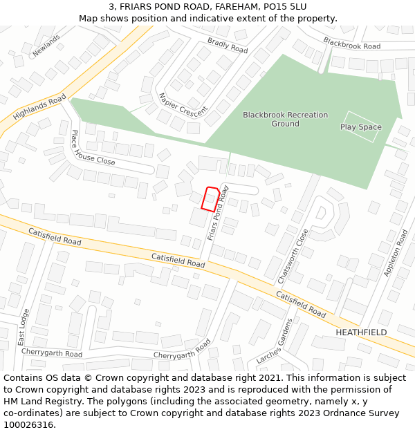 3, FRIARS POND ROAD, FAREHAM, PO15 5LU: Location map and indicative extent of plot
