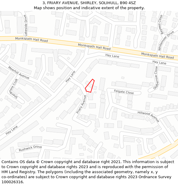 3, FRIARY AVENUE, SHIRLEY, SOLIHULL, B90 4SZ: Location map and indicative extent of plot