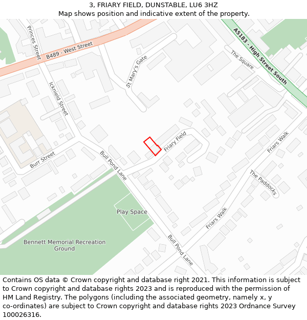 3, FRIARY FIELD, DUNSTABLE, LU6 3HZ: Location map and indicative extent of plot