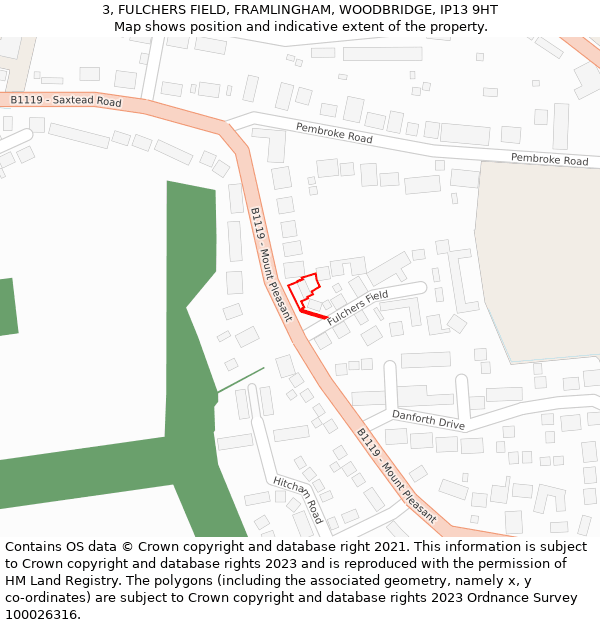 3, FULCHERS FIELD, FRAMLINGHAM, WOODBRIDGE, IP13 9HT: Location map and indicative extent of plot