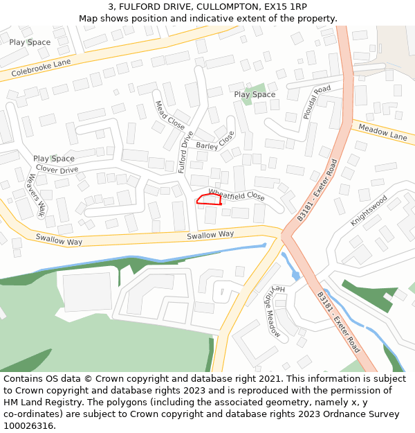 3, FULFORD DRIVE, CULLOMPTON, EX15 1RP: Location map and indicative extent of plot