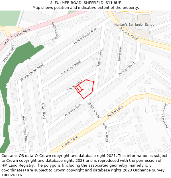 3, FULMER ROAD, SHEFFIELD, S11 8UF: Location map and indicative extent of plot