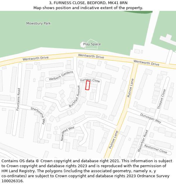 3, FURNESS CLOSE, BEDFORD, MK41 8RN: Location map and indicative extent of plot