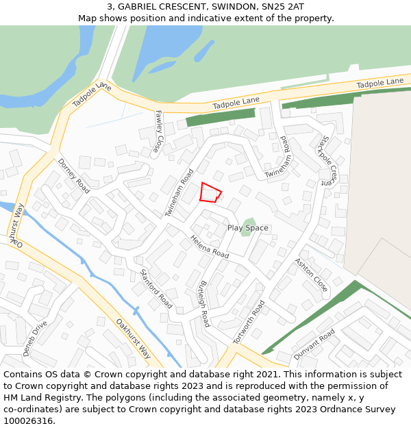 3, GABRIEL CRESCENT, SWINDON, SN25 2AT: Location map and indicative extent of plot
