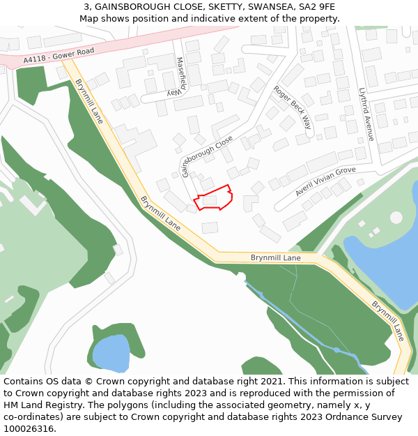 3, GAINSBOROUGH CLOSE, SKETTY, SWANSEA, SA2 9FE: Location map and indicative extent of plot