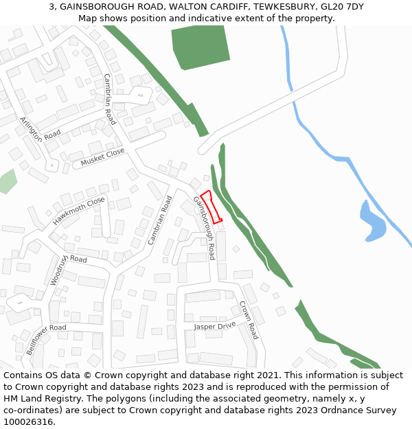 3, GAINSBOROUGH ROAD, WALTON CARDIFF, TEWKESBURY, GL20 7DY: Location map and indicative extent of plot