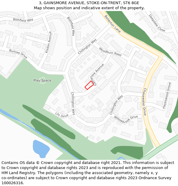 3, GAINSMORE AVENUE, STOKE-ON-TRENT, ST6 8GE: Location map and indicative extent of plot