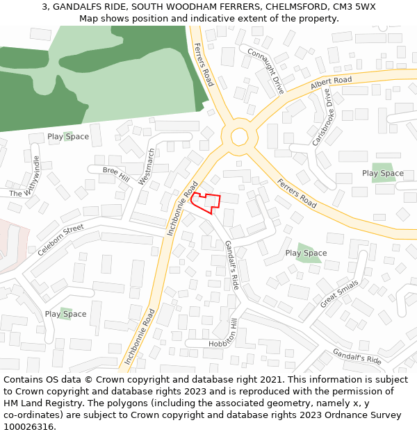 3, GANDALFS RIDE, SOUTH WOODHAM FERRERS, CHELMSFORD, CM3 5WX: Location map and indicative extent of plot