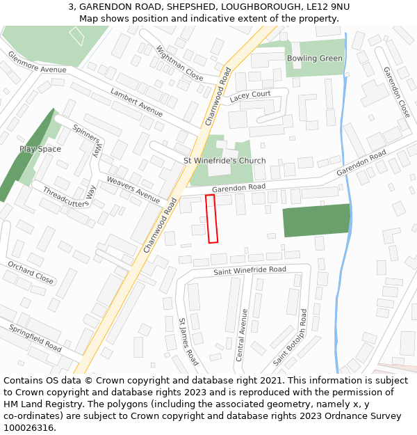 3, GARENDON ROAD, SHEPSHED, LOUGHBOROUGH, LE12 9NU: Location map and indicative extent of plot