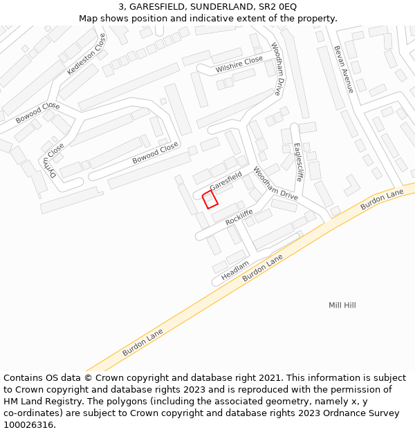 3, GARESFIELD, SUNDERLAND, SR2 0EQ: Location map and indicative extent of plot