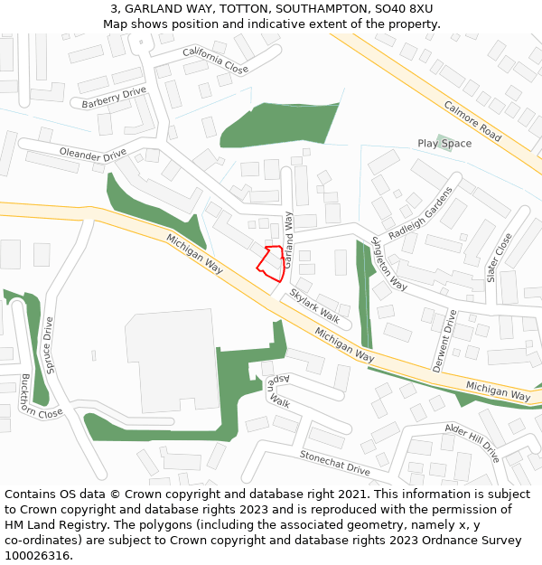 3, GARLAND WAY, TOTTON, SOUTHAMPTON, SO40 8XU: Location map and indicative extent of plot