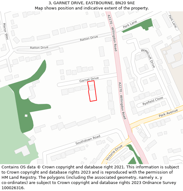 3, GARNET DRIVE, EASTBOURNE, BN20 9AE: Location map and indicative extent of plot