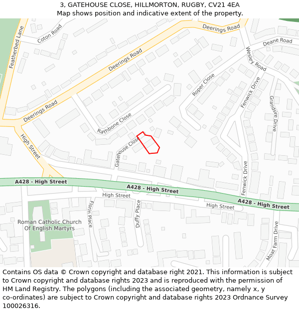 3, GATEHOUSE CLOSE, HILLMORTON, RUGBY, CV21 4EA: Location map and indicative extent of plot