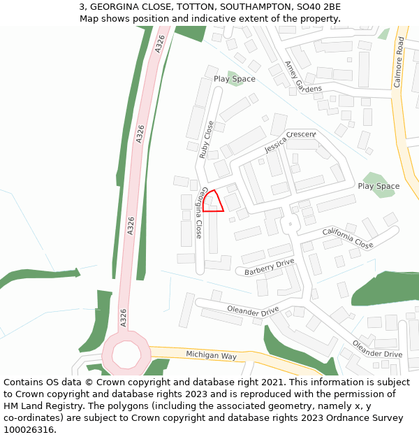 3, GEORGINA CLOSE, TOTTON, SOUTHAMPTON, SO40 2BE: Location map and indicative extent of plot