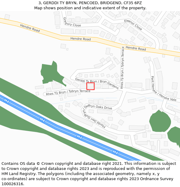 3, GERDDI TY BRYN, PENCOED, BRIDGEND, CF35 6PZ: Location map and indicative extent of plot