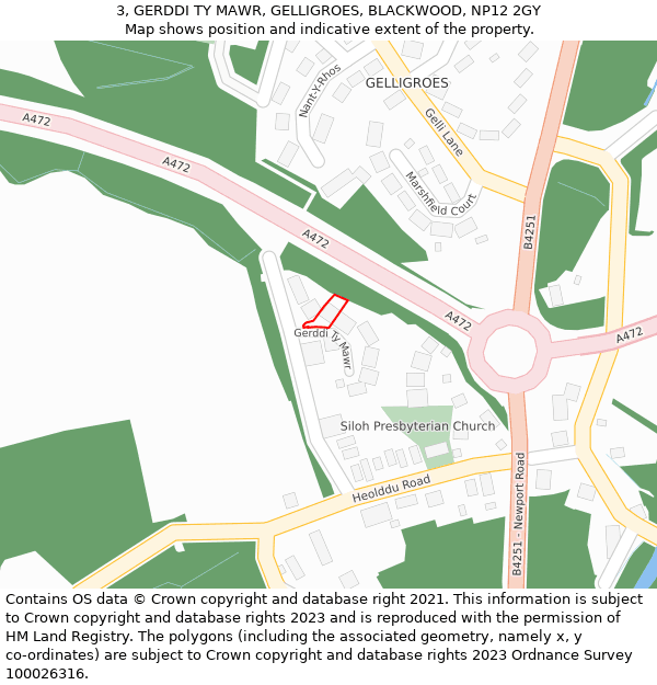 3, GERDDI TY MAWR, GELLIGROES, BLACKWOOD, NP12 2GY: Location map and indicative extent of plot