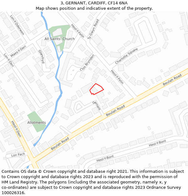 3, GERNANT, CARDIFF, CF14 6NA: Location map and indicative extent of plot