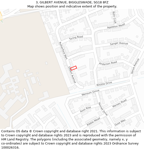 3, GILBERT AVENUE, BIGGLESWADE, SG18 8FZ: Location map and indicative extent of plot