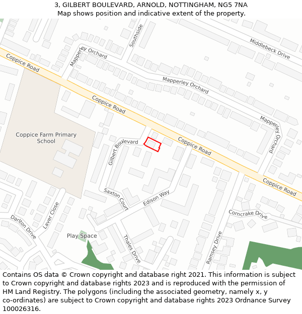 3, GILBERT BOULEVARD, ARNOLD, NOTTINGHAM, NG5 7NA: Location map and indicative extent of plot